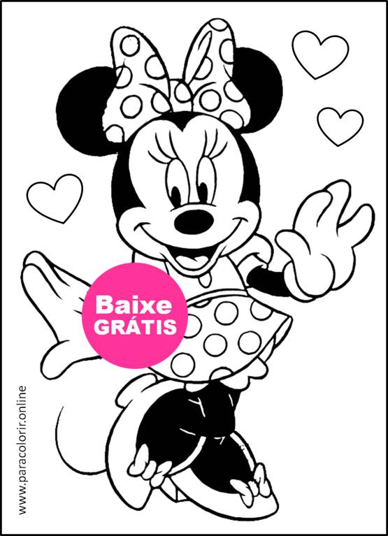 minnie com coração para colorir