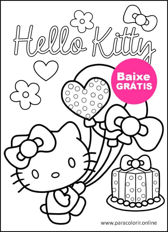 hello kitty aniversário para imprimir e pintar